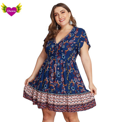 Testreszabott női ruha V-nyakú kék és piros színben