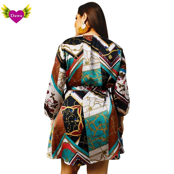 Színes női ruha V-nyakkal