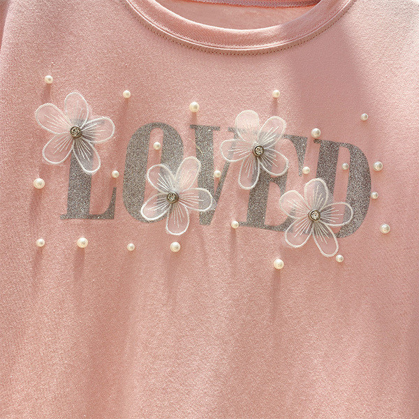 Női póló 3D virág és gyöngy elemekkel