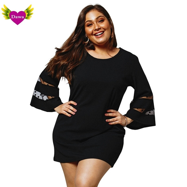 Stílusos női ruha három színben O-nyakkal