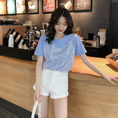 Alkalmi női póló rövid ujjú fehér és kék színben