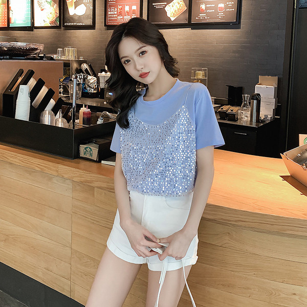 Alkalmi női póló rövid ujjú fehér és kék színben