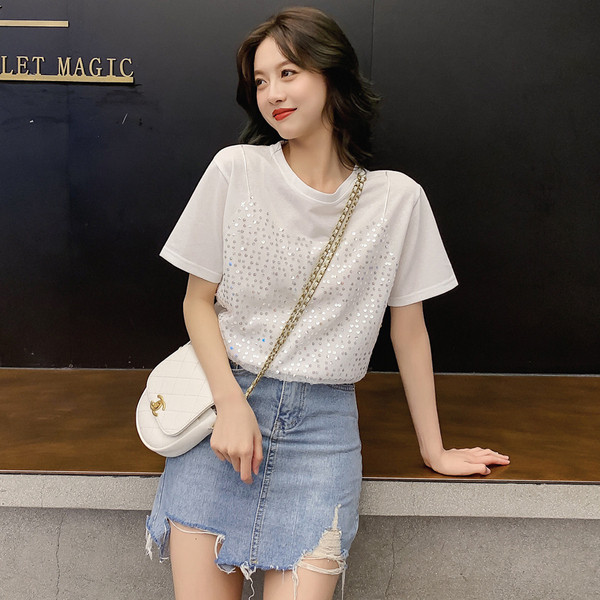 Alkalmi női póló rövid ujjú fehér és kék színben