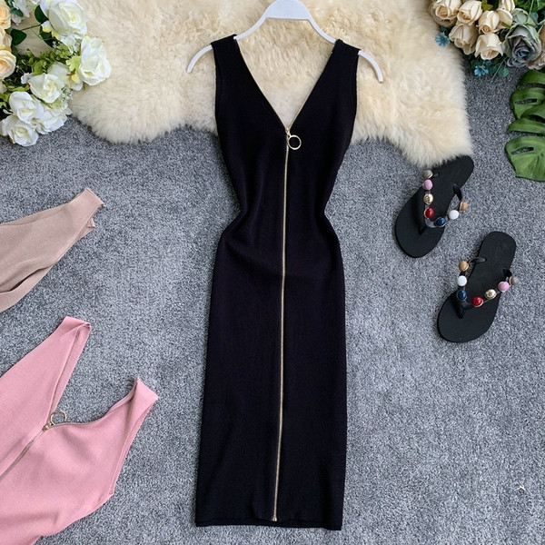 Női kötött ruha teljes hosszában cipzárral, több színben