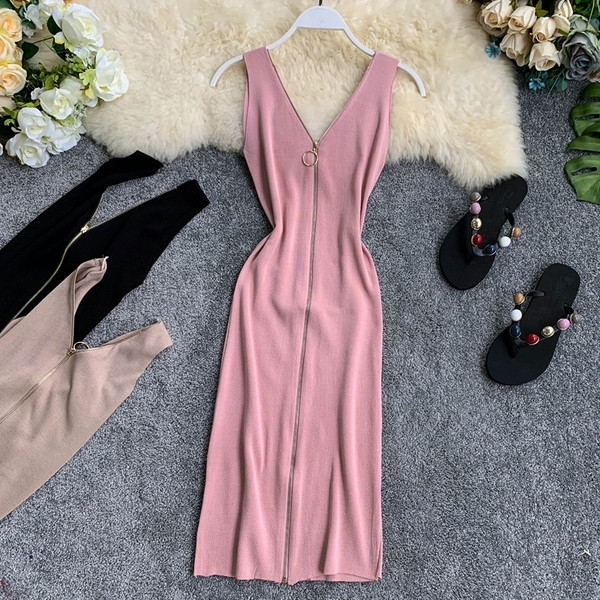 Női kötött ruha teljes hosszában cipzárral, több színben