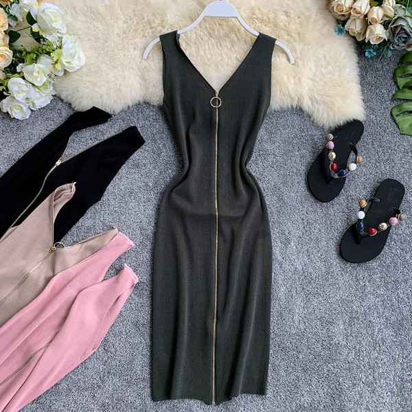 Női kötött ruha teljes hosszában cipzárral, több színben