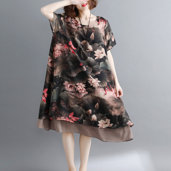 Alkalmi női ruha virágmintás, rövid ujjú