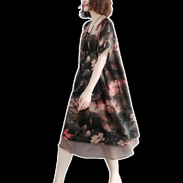 Alkalmi női ruha virágmintás, rövid ujjú