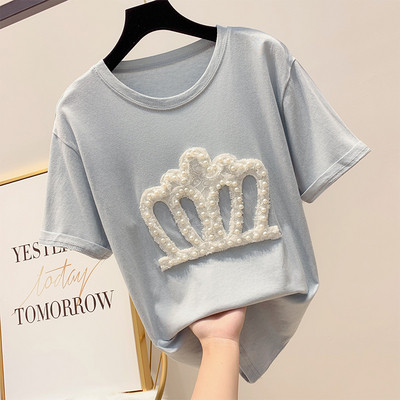 Női póló csipke elemmel és gyöngyökkel, négy színben