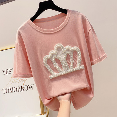 Női póló csipke elemmel és gyöngyökkel, négy színben