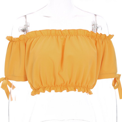 Top scurt de dama de culoare galbena