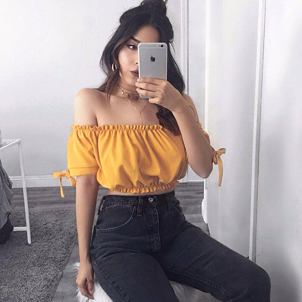 Top scurt de dama de culoare galbena