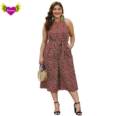 Modern női overall, virágos motívumokkal, barna színben