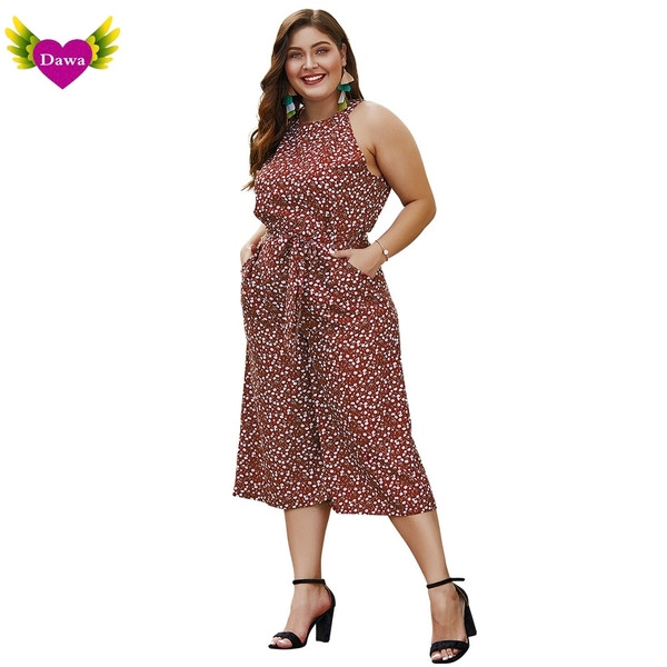 Modern női overall, virágos motívumokkal, barna színben