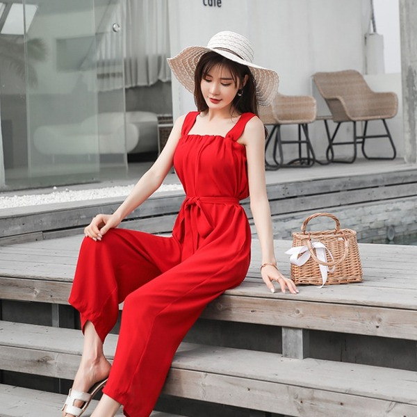 Alkalmi női overál vastag piros pánttal