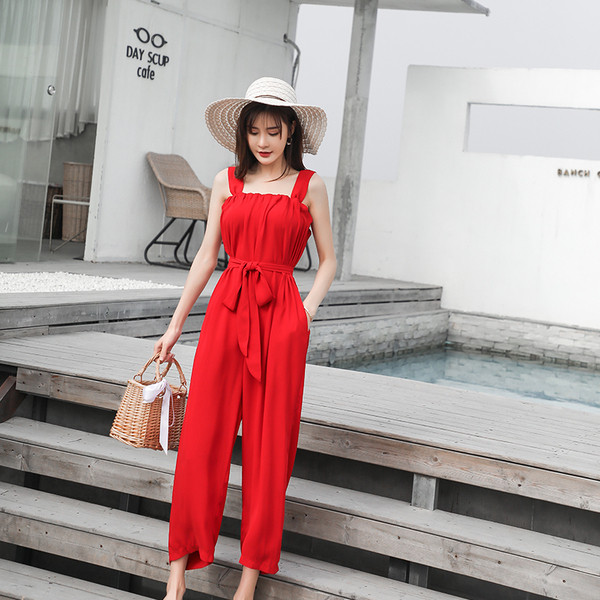 Alkalmi női overál vastag piros pánttal