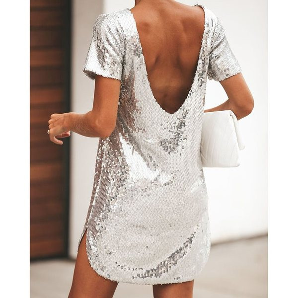 ХИТ Актуална дамска рокля с пайети в сребрист цвят 