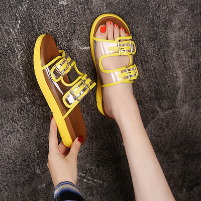 Női alkalmi papucs fehér és sárga színben