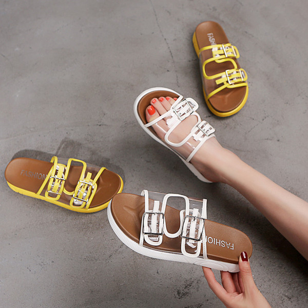 Női alkalmi papucs fehér és sárga színben