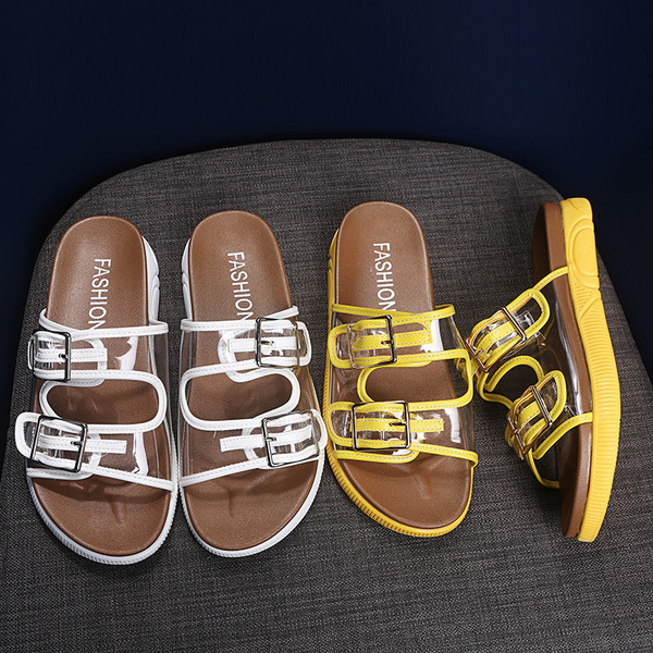 Női alkalmi papucs fehér és sárga színben