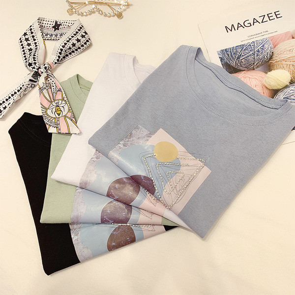 Női póló rövid ujjú díszítő kövekkel