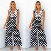 Új, modern női jumpsuit fekete-fehér pöttyökkel