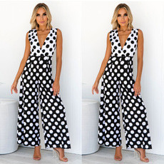 Új, modern női jumpsuit fekete-fehér pöttyökkel