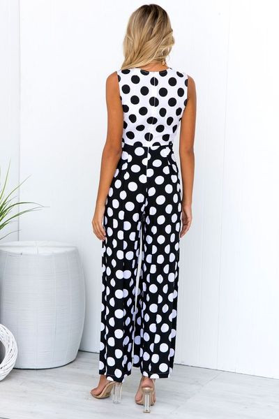 Új, modern női jumpsuit fekete-fehér pöttyökkel