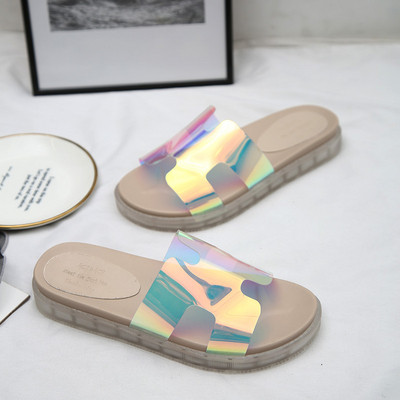 Modern női papucs két színben, lapos talppal