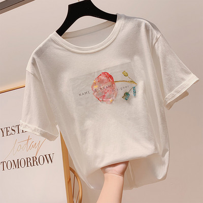 Női póló rátéttel és O-nyakkal