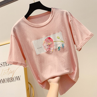 Női póló rátéttel és O-nyakkal