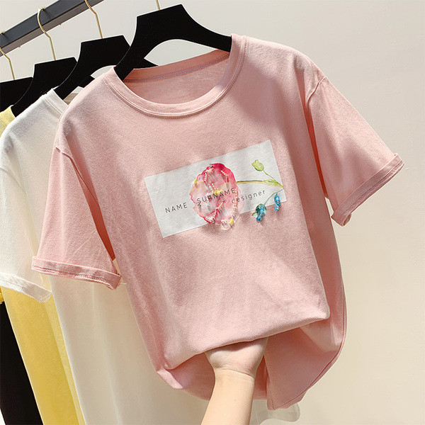 Női póló rátéttel és O-nyakkal