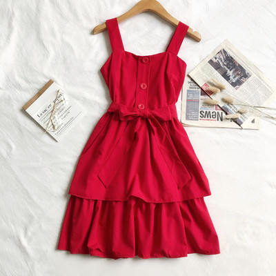 Rochie moderna de dama cu panglica si bretele groase in mai multe culori