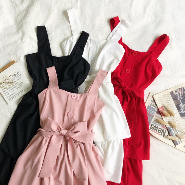 Rochie moderna de dama cu panglica si bretele groase in mai multe culori