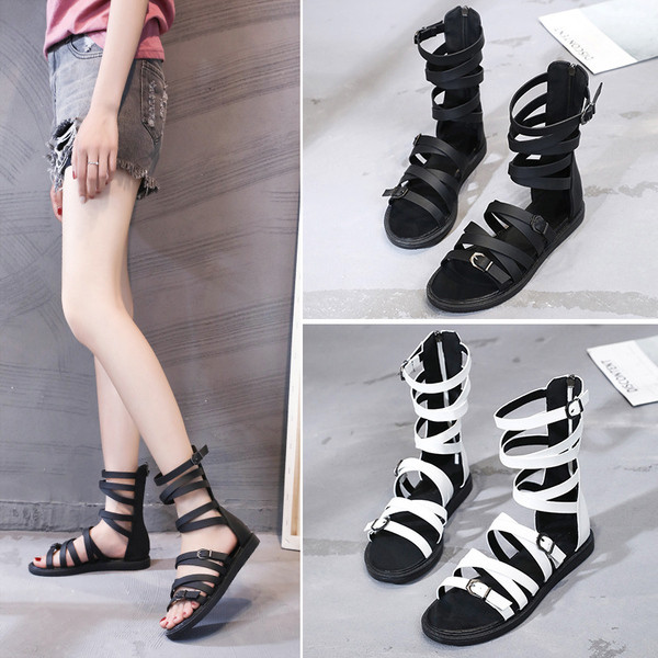 Sandale de dama moderne in alb si negru cu fermoar