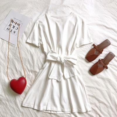 Rochie casual de dama cu maneci scurte si panglica in mai multe culori