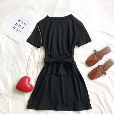 Rochie casual de dama cu maneci scurte si panglica in mai multe culori