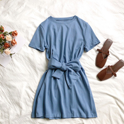 Rochie casual de dama cu maneci scurte si panglica in mai multe culori