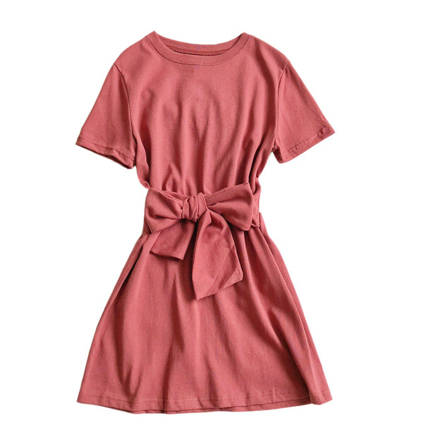 Rochie casual de dama cu maneci scurte si panglica in mai multe culori