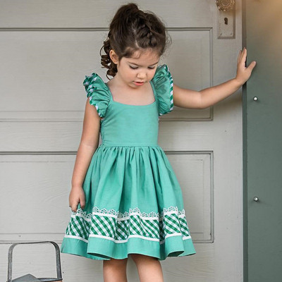 Ежедневна детска рокля в зелен цвят за момичета