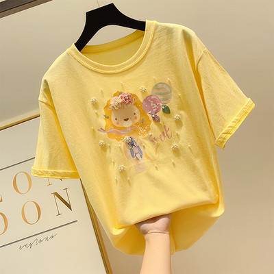 Rövid ujjú, gyöngy díszítésű női póló