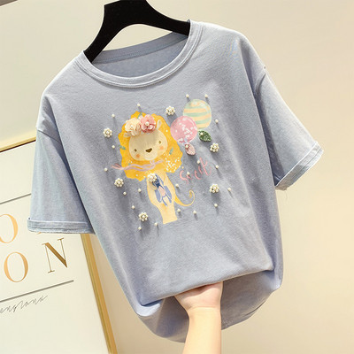 Rövid ujjú, gyöngy díszítésű női póló