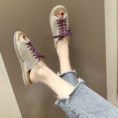 Modern női papucs három színben nyakkendővel és kövekkel