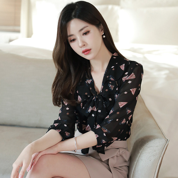 Fekete női sifon ing mintával