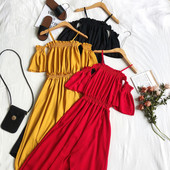 Alkalmi női ruha ejtett vállú, hasítékkal több színben