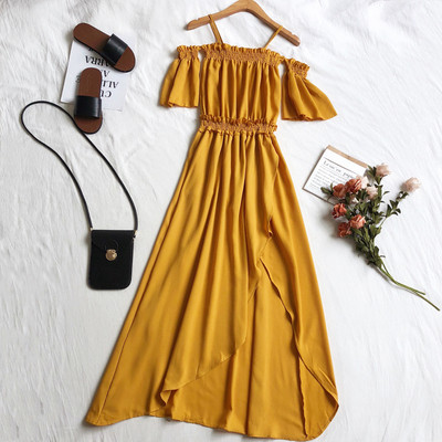 Alkalmi női ruha ejtett vállú, hasítékkal több színben