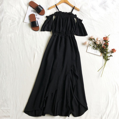 Alkalmi női ruha ejtett vállú, hasítékkal több színben