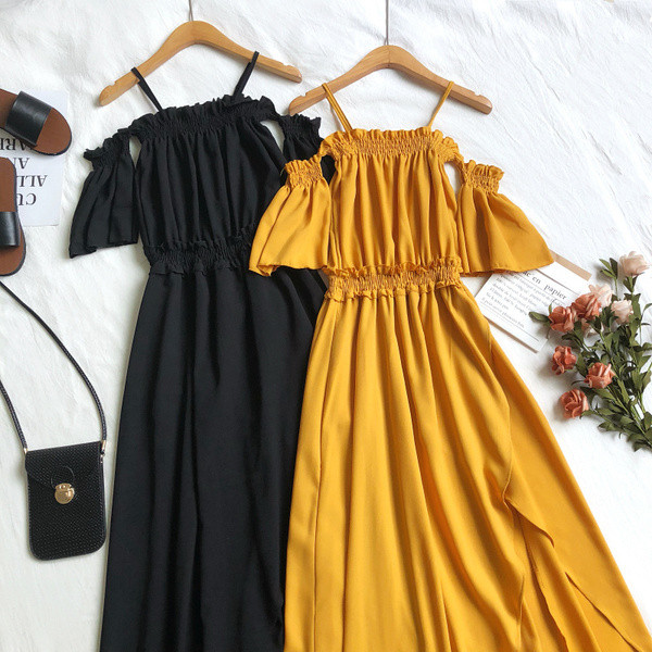 Alkalmi női ruha ejtett vállú, hasítékkal több színben