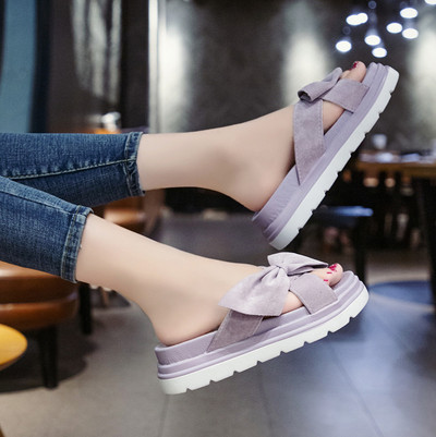 Alkalmi női papucs kék és lila szalaggal