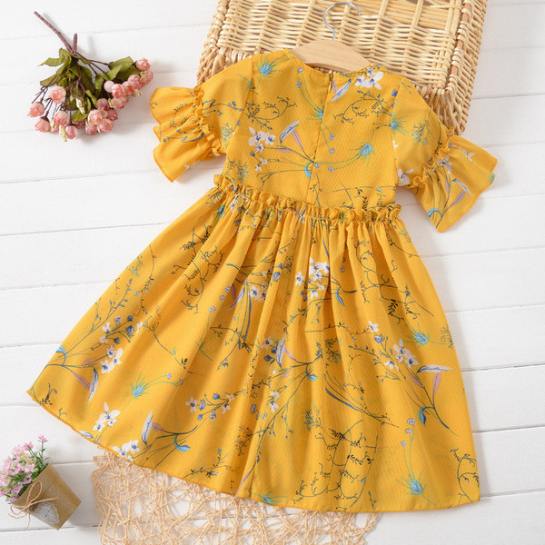 Sárga-fehér alkalmi gyerekruha lányoknak